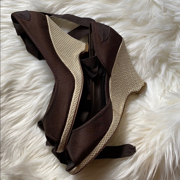 UNLISTED Brown Lace Up Peep-Toe Espadrille Wedges - Picture 3 of 5